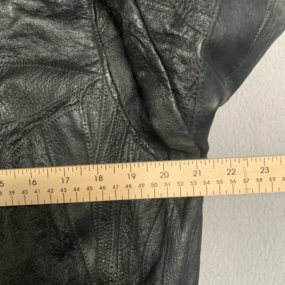 Vintage Diamond Plate Buffalo Leather Moto Jacket Embroidered Asymmetrical Zip M - Picture 8 of 11